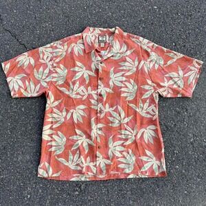 Tommy Bahama coral pink &‎ green silk floral button up Size XL